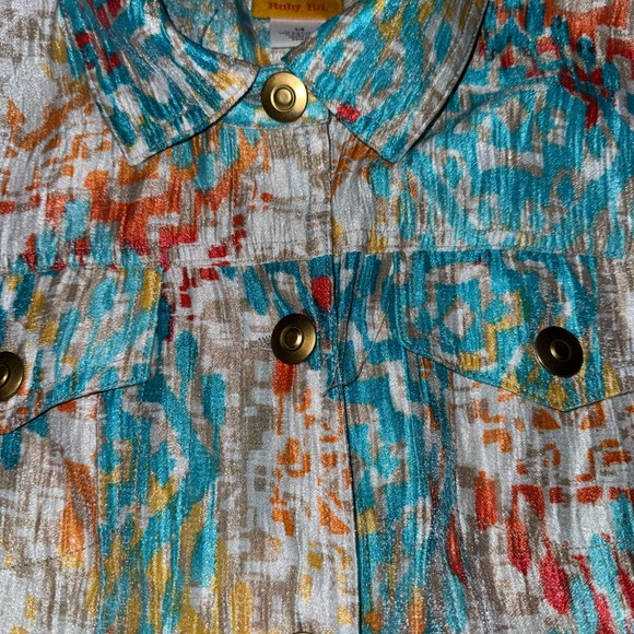 Ruby Rd. Multicolor Patterned Shirt with Gold Button - Picture 3 of 9